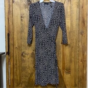 Apostrophe black and white wrap dress petite